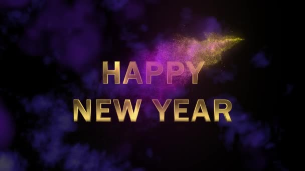 Magical sparkling particles. Appearing golden letters Happy New Year — Stock Video