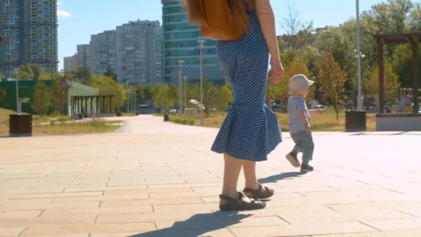 Baby jongen wandelen in het Park — Stockvideo