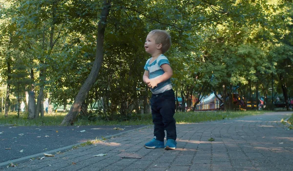 Schattige baby jongen in het Park in de zomer — Stockfoto