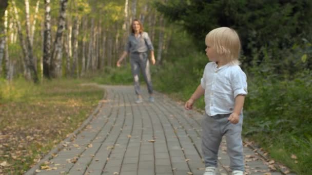 Bébé marchant le long de la route dans le parc 