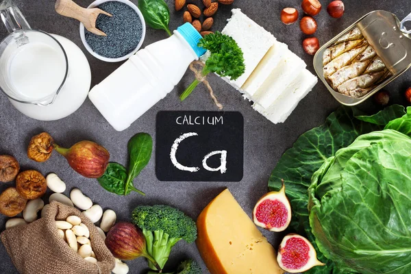 Foods rich in calcium. Healthy diet. Top view