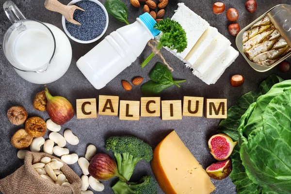 Foods Rich Calcium Healthy Diet Top View — Stock Photo, Image