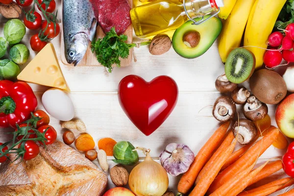 Healthy Lifestyle Healthcare Concept Healthy Food Heart Table — Stock Photo, Image