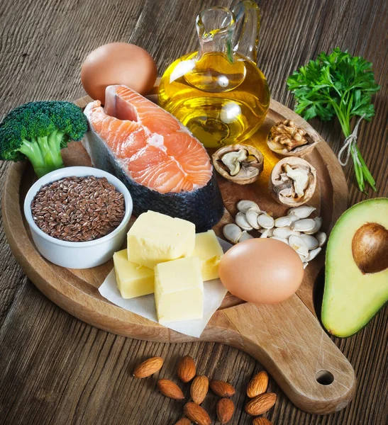 Somon, avokado, keten tohumu, yumurta, tereyağı, ceviz, badem, balkabağı tohumu, maydanoz ve kolza yağı olarak omega-3 asit kaynakları