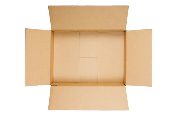 Caja Cartón Abierta Aislada Sobre Fondo Blanco Vista Superior — Foto de Stock