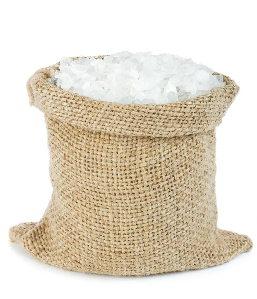 Sea Salt Crystals Burlap Bag — Stock Photo, Image