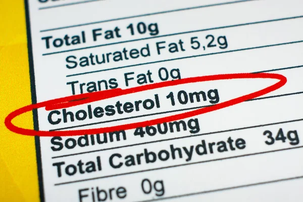 Photo Nutrition Facts Label Focus Cholesterol Content — Stock Photo, Image