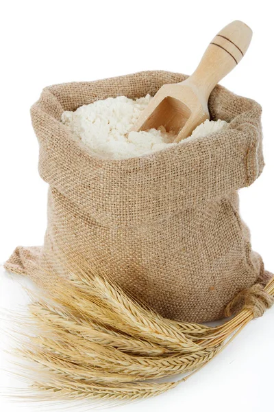 Rye Spike Flour Burlap Bag — Stock Photo, Image