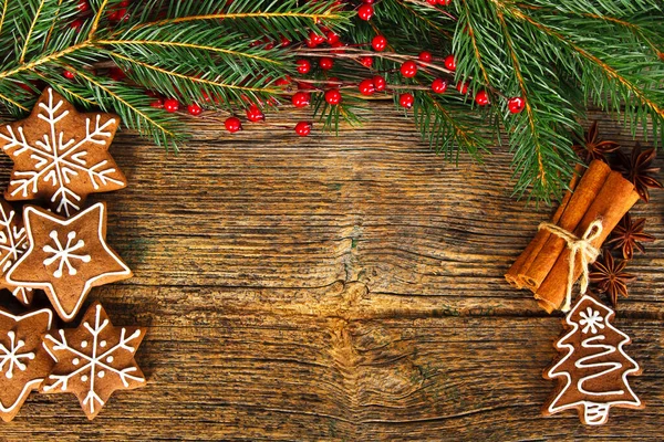 Vánoční Skladba Perník Anýz Skořice Dřevěném Stole Stock Obrázky