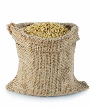 Küçük çuval içinde esmer pirinç