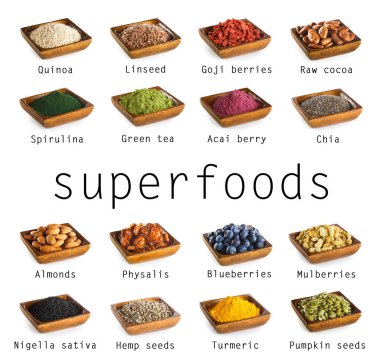 Superfood koleksiyonu beyaz arkaplanda izole edildi