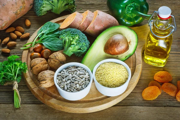 Potraviny Bohaté Vitamín Jako Olej Pšeničných Klíčků Sušené Pšeničné Klíčky — Stock fotografie