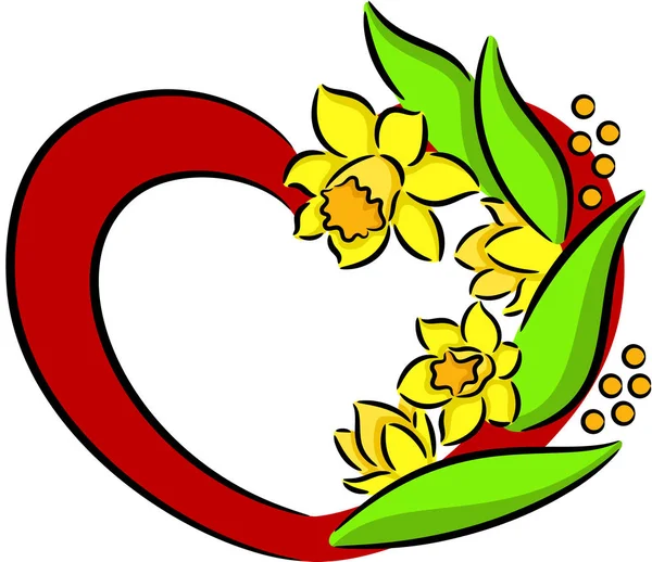 Καρδιά Του Daffodils Λουλούδια Απομονωμένη Εικονογράφηση Διάνυσμα — Διανυσματικό Αρχείο