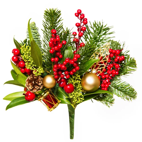 Christmas Bouquet Isolated over White Background, Xmas Red Berries — Stock Photo, Image