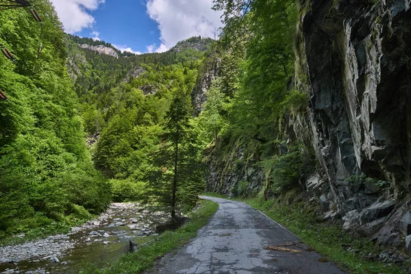Paysage Avec Route Traversant Une Gorge Dans Les Montagnes — Photo