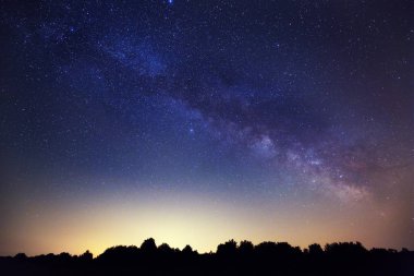 Samanyolu bir orman siluet kırsal üzerinde