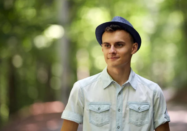 Closeup Portrait Happy Handsome Teenage Boy Outdoor Park — Stock Photo, Image