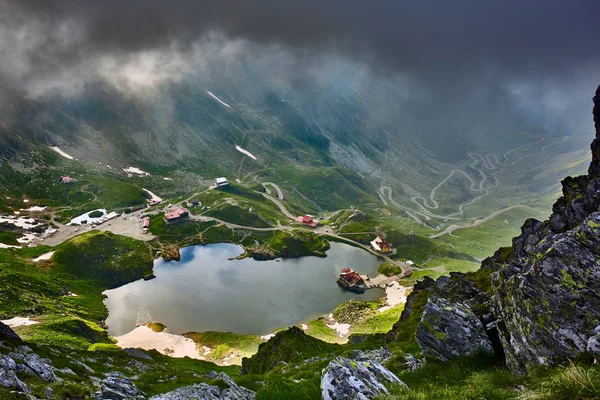 Vista Aérea Del Lago Balea Rumania Montañas Fagaras —  Fotos de Stock