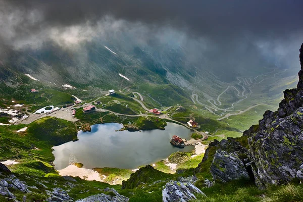 Luchtfoto Van Balea Lake Romanias Fagaras Gebergte — Stockfoto