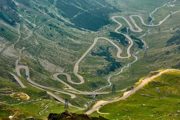 Paisagem Nas Montanhas Fagaras Roménia Com Estrada Transfagarasan — Fotografia de Stock