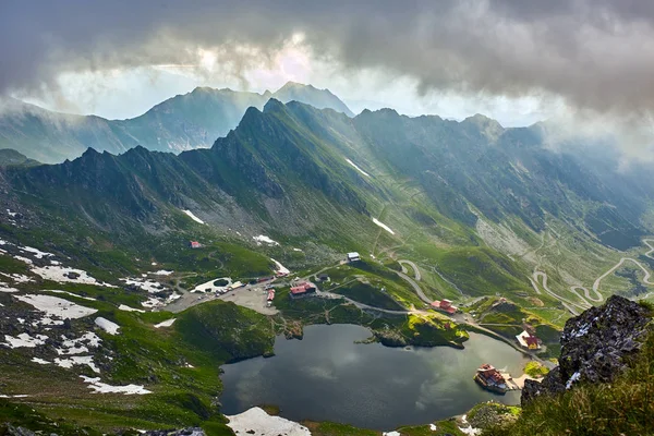 Letecký Pohled Jezero Balea Romanias Fagarašské Pohoří — Stock fotografie