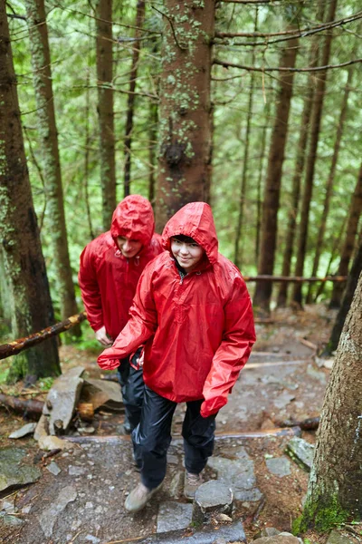 Junges Paar Beim Wandern Malerischen Grünen Hochland — Stockfoto