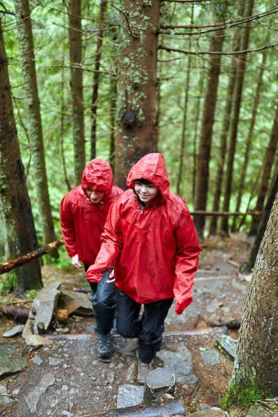 若いカップル風光明媚な緑の高原でのハイキング — ストック写真