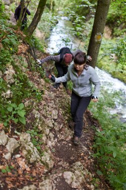 insanlar dağ orman izinde hiking