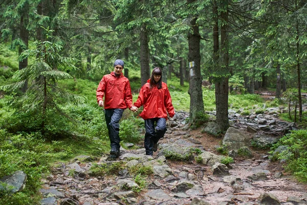 Jovem Casal Caminhadas Planaltos Verdes Cênicos — Fotografia de Stock