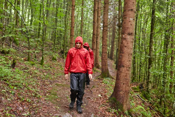 トレイルのハイキング山の森林に 休暇を過ごす人々 — ストック写真