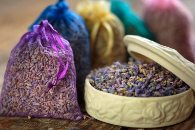 Lavanta Aromaterapi için küçük torbalarda closeup potpuri çuval,