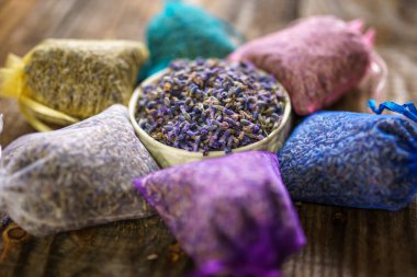 Lavanta Aromaterapi için küçük torbalarda closeup potpuri çuval,
