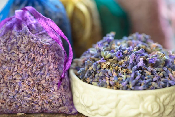 Primer Plano Los Sacos Popurrí Lavanda Pequeñas Bolsas Para Aromaterapia — Foto de Stock