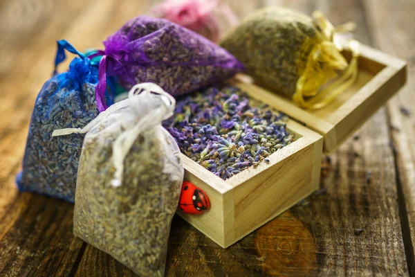 Närbild Potpurri Säckar Lavendel Små Påsar För Aromaterapi — Stockfoto