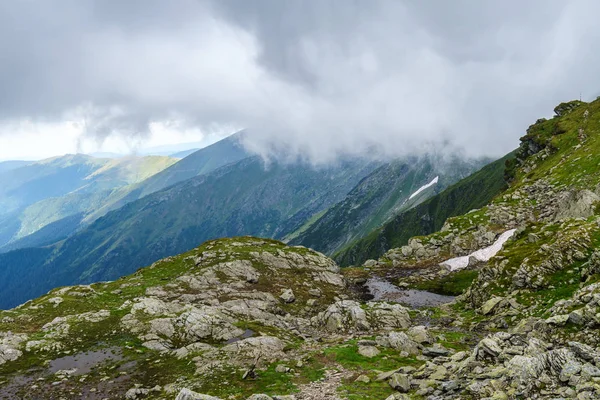 Alpine Landscape Hiking Trail Going Mountain Mist — Stock Photo, Image