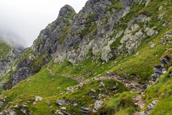 Alpine Landschaft Mit Wanderweg Auf Dem Berg Nebel — Stockfoto