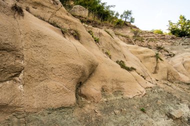 Arkeoloji sitesi ayrıntılarda jeolojik katmanlarında closeup görünümü