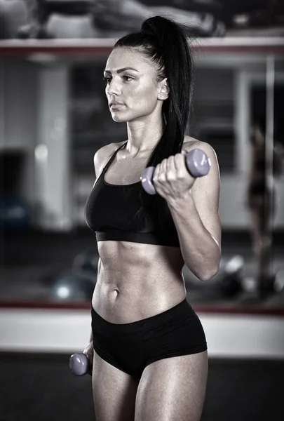 Young Fitness Woman Dumbbells Working Out — Stock Photo, Image