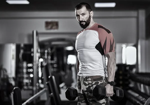 Man Dumbbells Gym Working Out — Stock Photo, Image