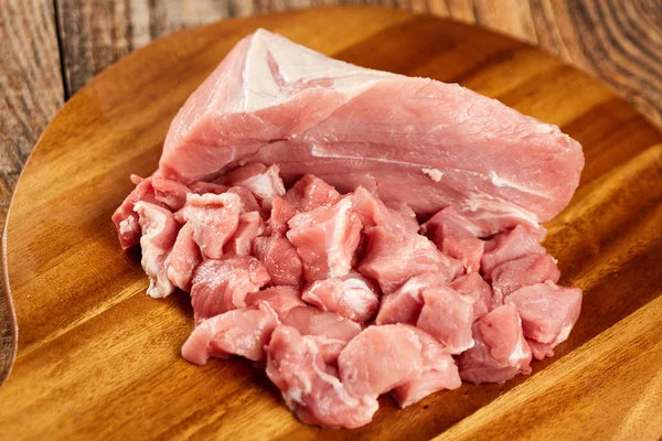 Sliced Pork Chop Back Leg Wooden Board — Stock Photo, Image