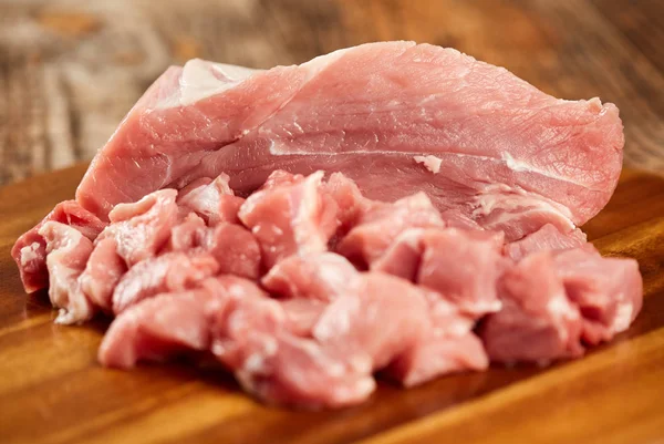Sliced Pork Chop Back Leg Wooden Board — Stock Photo, Image