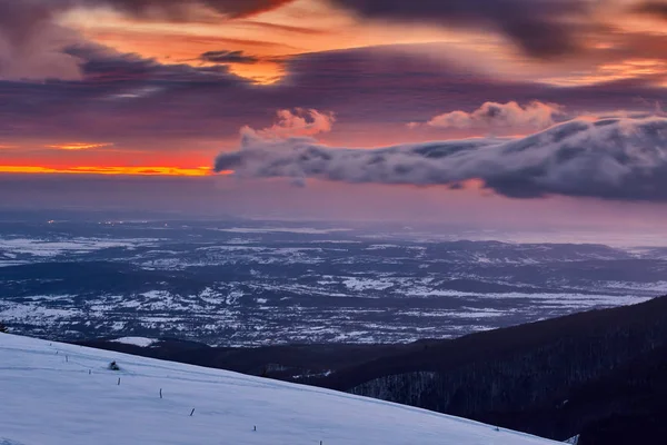 View Towns Plains Foot Mountains Winter — Stock Photo, Image