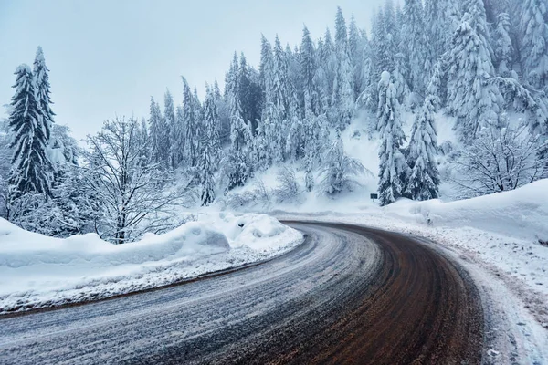 Paysage Avec Route Montagne Hiver — Photo