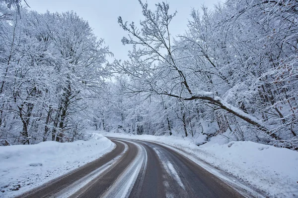 Landskap Med Bergsväg Vintertid — Stockfoto
