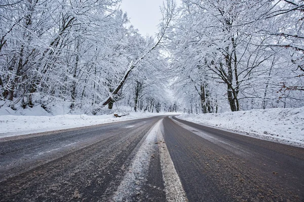 Paysage Avec Route Montagne Hiver — Photo