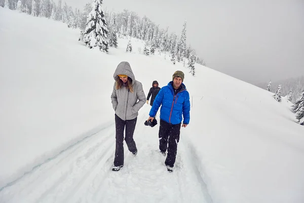 冬の休日の山のハイキングの友人 — ストック写真