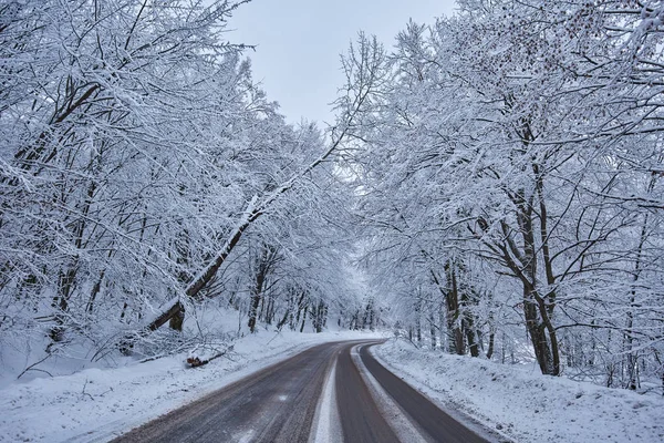 Paesaggio Con Strada Montagna Inverno — Foto Stock