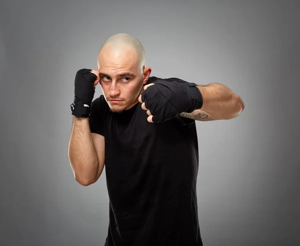 Boxer Shadow Boxing Studio Gray Background — Stock Photo, Image