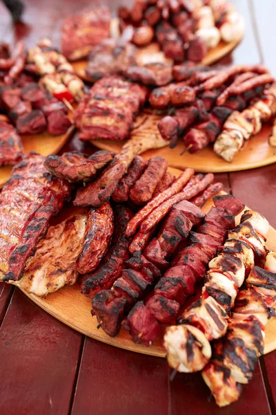 Variedad Estacas Carne Tableros Madera —  Fotos de Stock