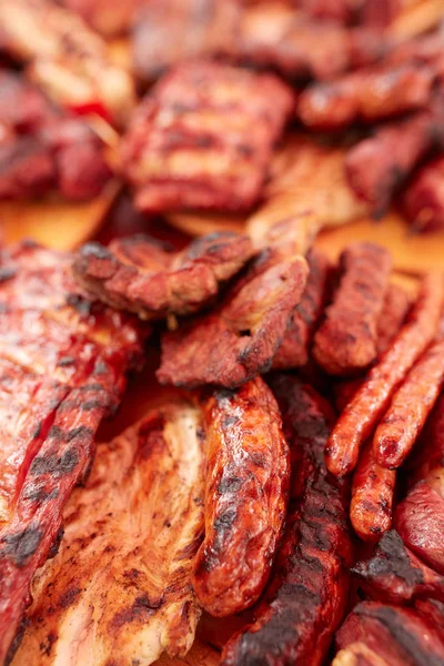 Variety Meat Stakes Wooden Boards — Stock Photo, Image